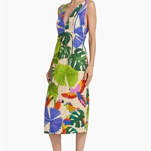 Farm Rio Macaw Jungle V-Neck Midi-Dress
